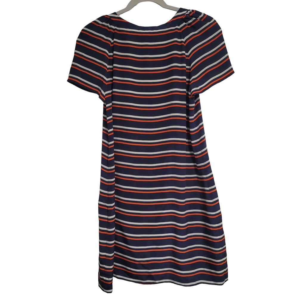 J. Crew Orange Blue White Stripe Short Sleeve Key Hole Front Silk Dress Size 4 - Picture 4 of 5